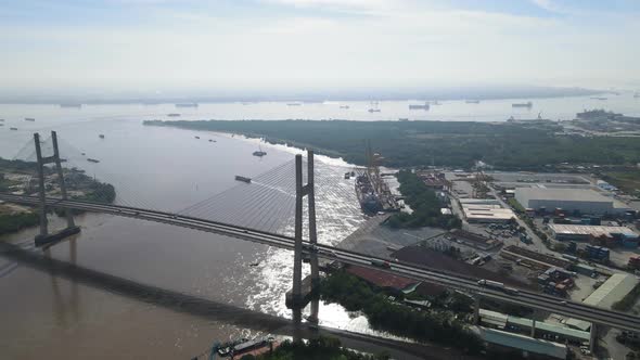 Phu My Bridge frome above on the Saigon River January 2022