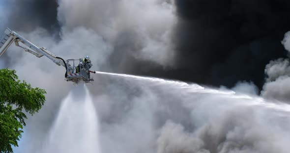 A factory burning, Aigues Mortes, Occitanie, France