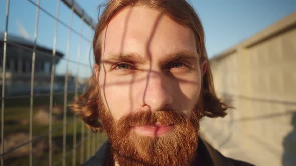 Close up Portrait of Young Bearded Man