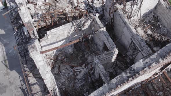 War in Ukraine  a Destroyed Building in the City of Makariv