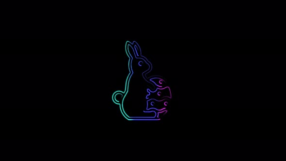 Easter Bunny Icon with Egg Abstract Seamless Animation 4K Neon Lines. Beautiful animation