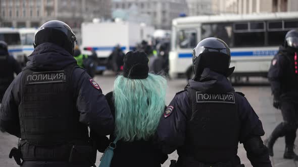 Riot Police Arrest Girl on Protest Russia