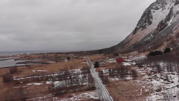 Coastal landscape in the lofoten islands - road in a valley