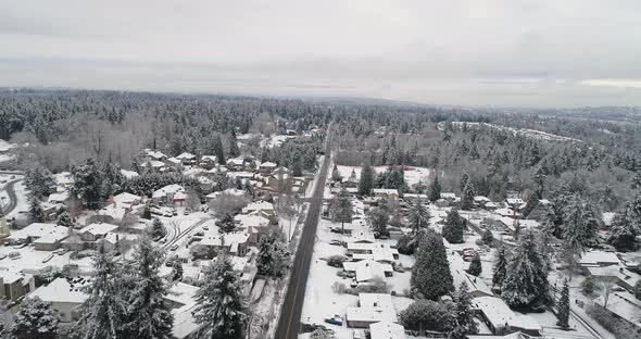 Aerial View Newcastle Renton Washington Snow Covered City Winter Landscape