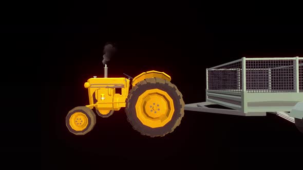 Realistic Tractor with Trolley 3D