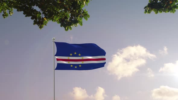 Cape Verde Flag With  Modern City 