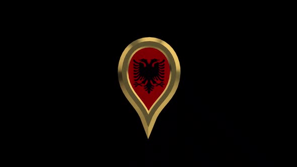 Albania Flag 3D Rotating Location Gold Pin Icon