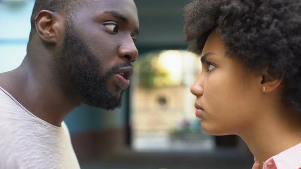 Young Afro-American Couple Arguing Outdoor, Misunderstanding, Jealous Spouse