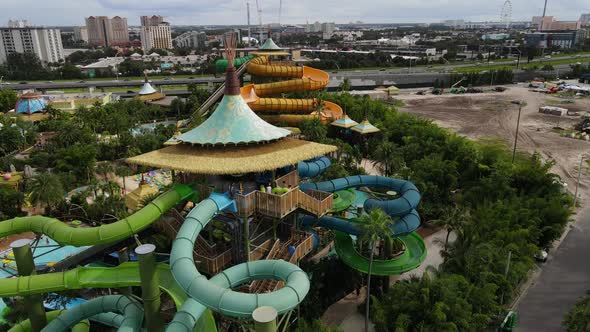 aerial view of a water park, volcano bay orlando florida