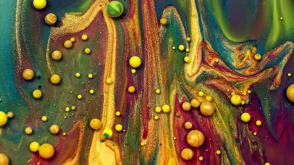 Fantastic Structure of Colorful Bubbles. Chaotic Motion. Abstract Colorful Paint. Top View,