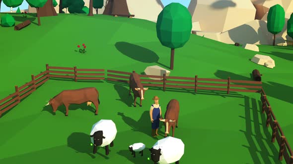 Farmers And Animals Village Farm 3D Low Poly Animation