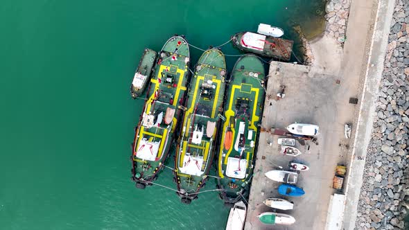 Ship tractor in the port Aerial view 4 K