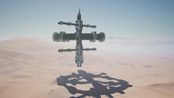 Alien Spaceship Rotate Over Desert
