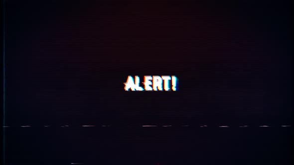 Alert! text with glitch retro effect alt