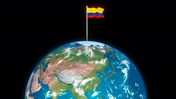 Colombia Flying Flag On The 3d Rotated Planet Earth