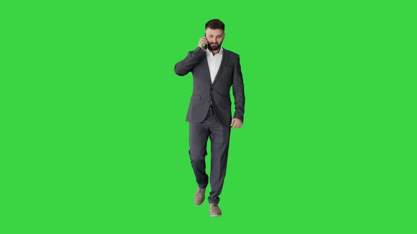 Businessman Walking Making Call Green Screen Chroma Key