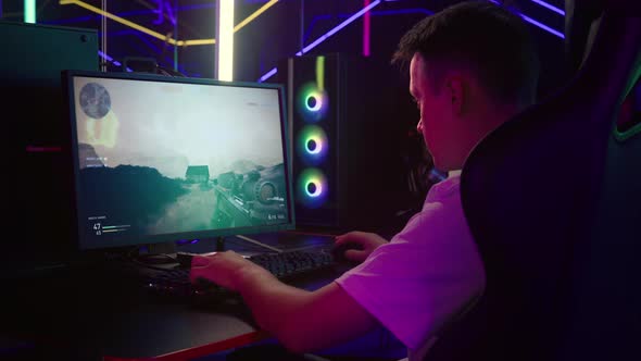 Internet Gamer Boy Plays Military Soldier Character Running Through Warzone alt