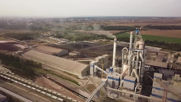 Aerial View of Cement Plant Factory at Industrial Production Area