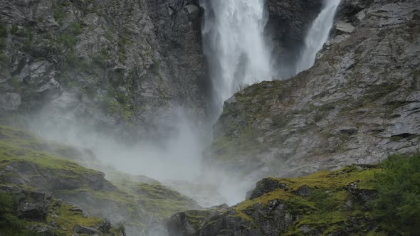 Large Waterfalls Near Kjenndal Glacier