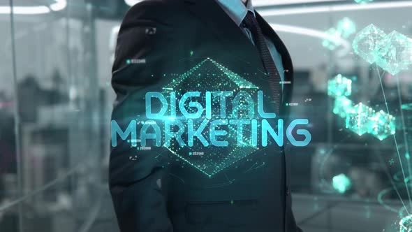 Businessman with Digital Marketing Hologram Concept