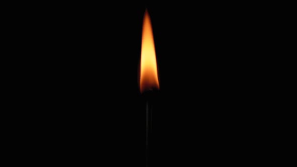 Lit Match and Flame on a Black Background and Then Goes Out Creating a Lot of Smoke