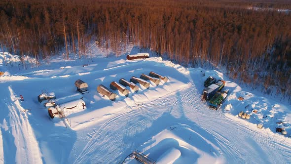 Industrial Structure, Storage and Car on Oil Plant Area in Winter Day