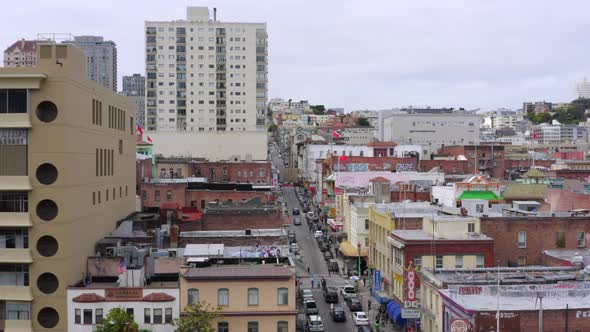 Aerial Pan of Chinatown Buildings in San Francisco