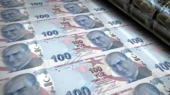 Turkish lira money banknotes printing seamless loop