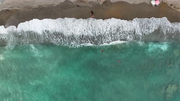 Cloudy summer beach aerial view 4 K Turkey Alanya