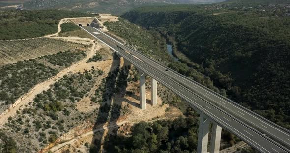 Aerial footage of a highway bridge in Bosnia and Herzegovina.