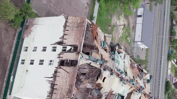 Vertical Video of a Wartorn Building in Ukraine