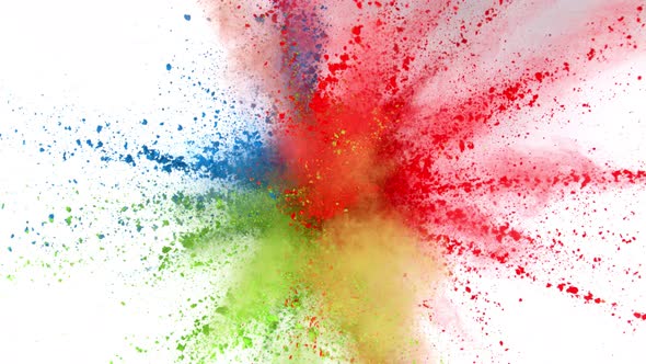 Super Slow Motion Shot of Color Powder Explosion Isolated on White Background at 1000Fps