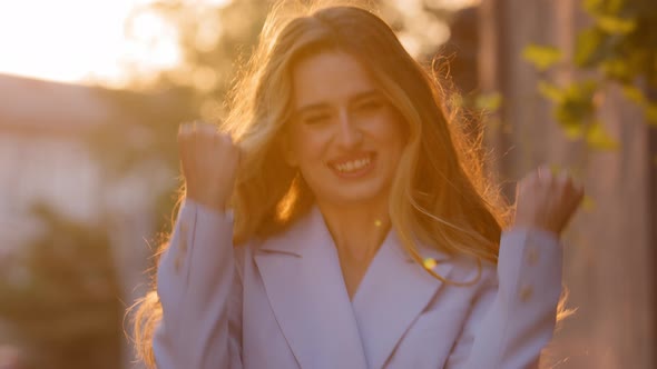 Portrait in Sunlight Sunset Sun Happy Surprised Delighted Ecstatic Shocked Caucasian Girl Woman
