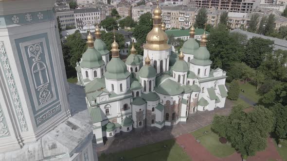 Kyiv. Ukraine: Saint Sophia's Cathedral in Kyiv. Aerial View, Flat, Gray