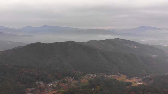 misty mountain range in japan