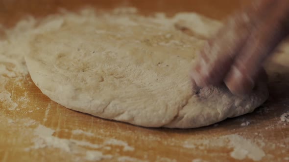 Chef With Flour Make Pasta. Baker’s Hands On Cuisine Preparing Bread Or Pie. Italian Food.