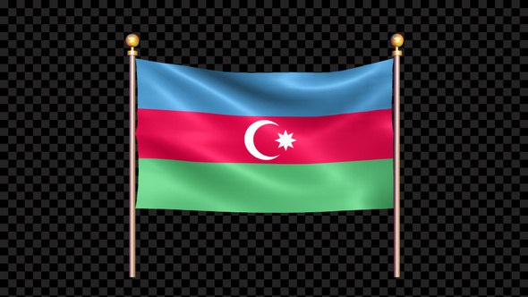 Flag Of Azerbaijan Waving In Double Pole Looped