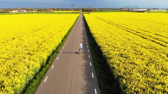 Longboarding on road with rapsmark on both sides. South Sweden part4