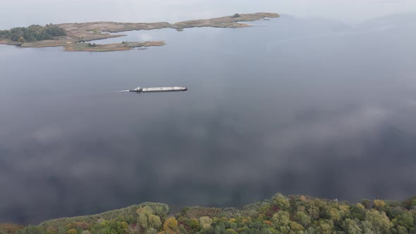 Beautiful Aerial View of the River Dnipro. Ukraine, Slow Motion