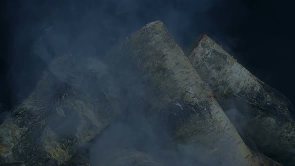 Log Fire Smoking In The Evening