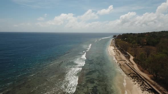 Aerial View Beautiful Beach on a Tropical Island. Nusa Penida, Bali, Indonesia.