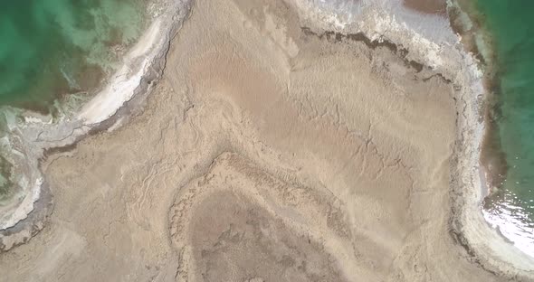 Aerial view of shore in the Dead sea, Negev, Israel.