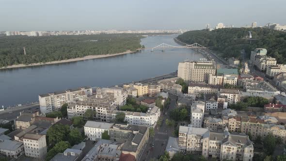 Aerial View of Kyiv, Ukraine. Slow Motion, Flat, Gray