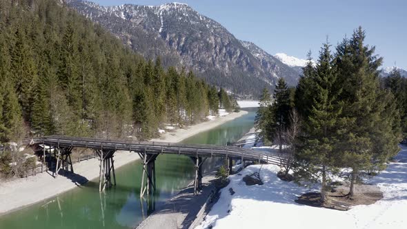 Aerial shot of lake Heiterwang in Tyrol