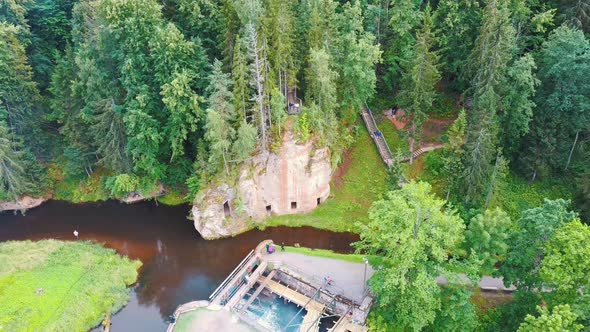 Anfabrika Rocks and Cellars in Ligatne, Latvia. Ancient Sandstone Caves and Ancient Chambers