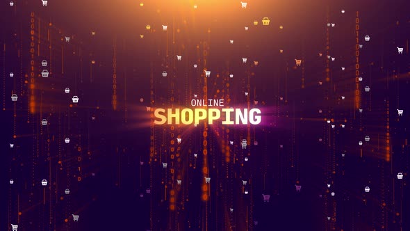 Online Shpping Tecnology Matrix Tower Background Animation with Shopping Icons