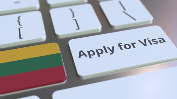 APPLY FOR VISA Text and Flag of Lithuania on the Keyboard
