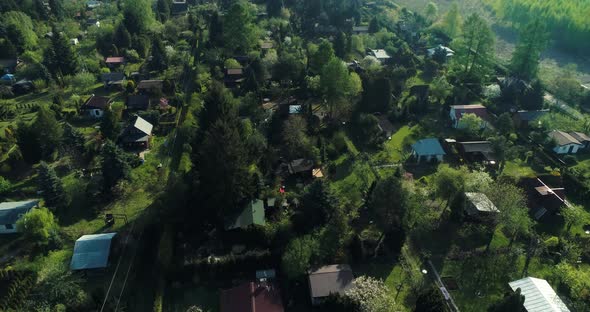 Aerial view on allotment gardens in the suburbs.