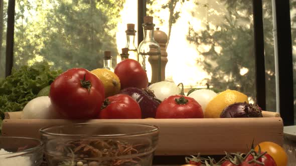 Fresh Vegetables in the Box on the Kitchen Table