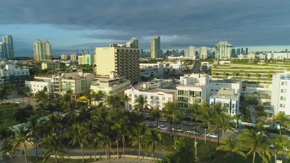 Miami Beach and Downtown. Urban Skyline. Aerial View